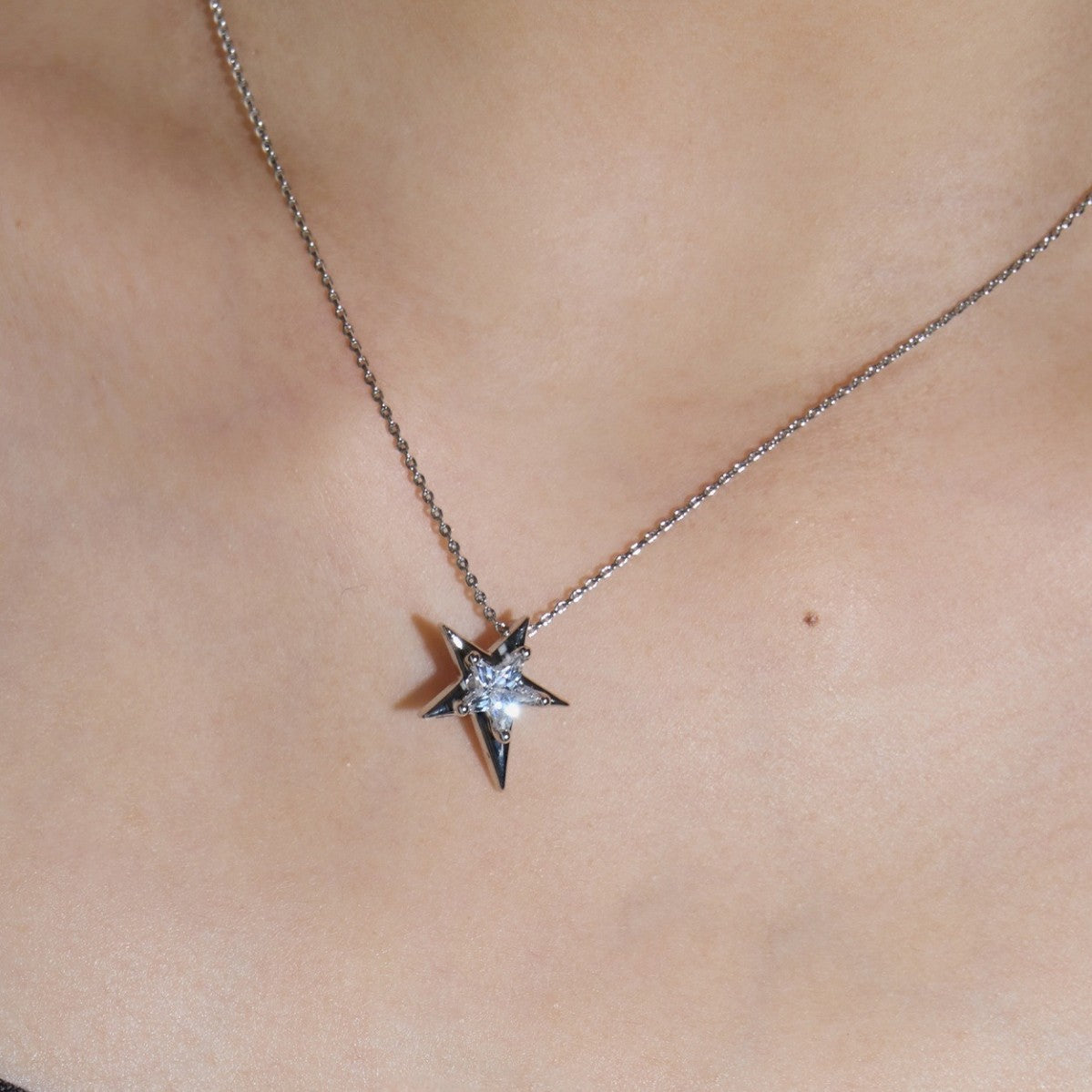 925 Sterling Silver Platinum Plated Irregular Star Pendant Necklace Set of 5