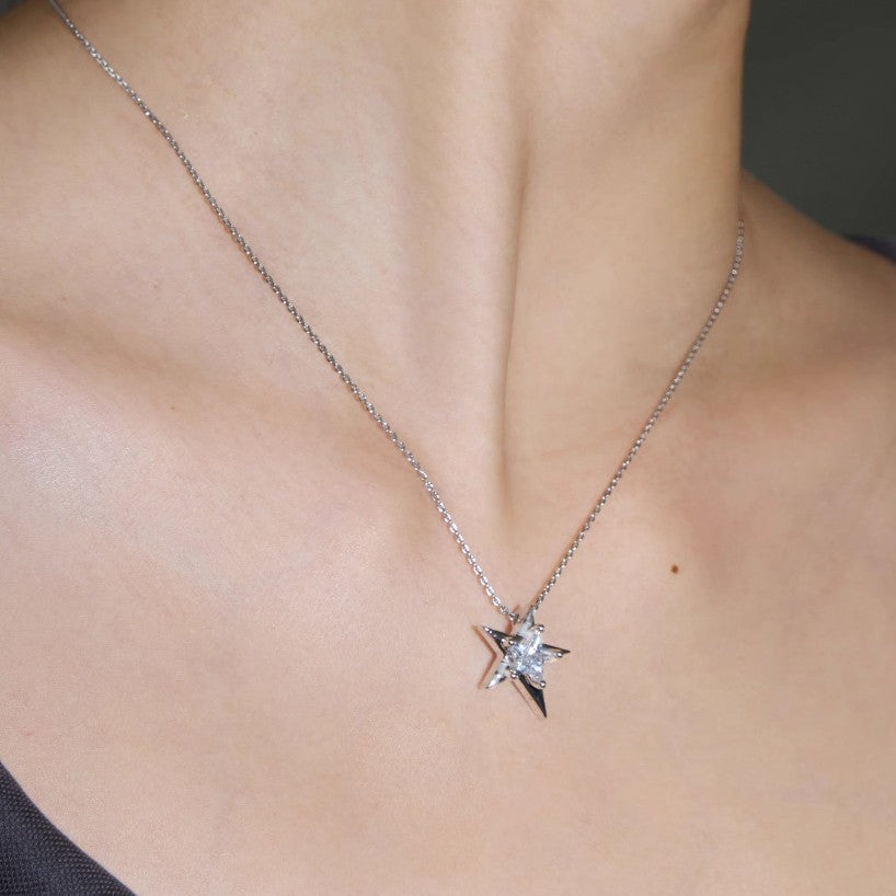 925 Sterling Silver Platinum Plated Irregular Star Pendant Necklace Set of 5