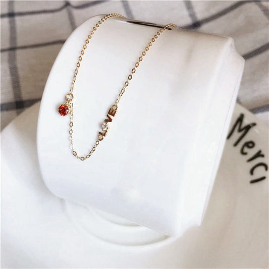 925 Sterling Silver 14K Gold Plated Love Pendant Necklace with Red CZ and Letter Detail Set of 5