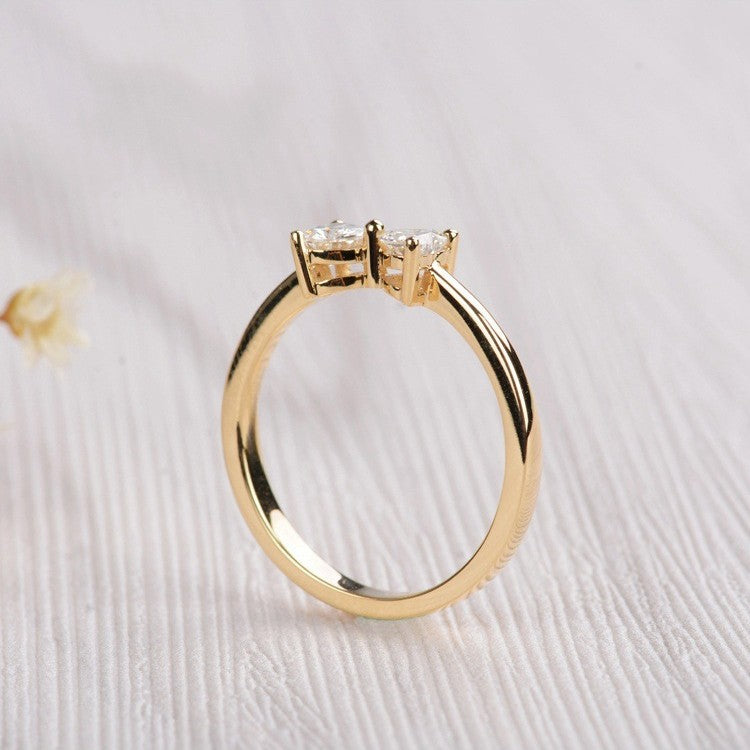 925 Sterling Silver 18K Gold Plated Double Heart Gold CZ Ring Set of 5