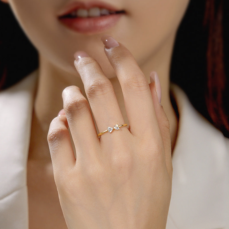 925 Sterling Silver 18K Gold Plated Double Heart Gold CZ Ring Set of 5