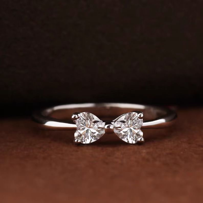 925 Sterling Silver 18K Gold Plated Double Heart Gold CZ Ring Set of 5