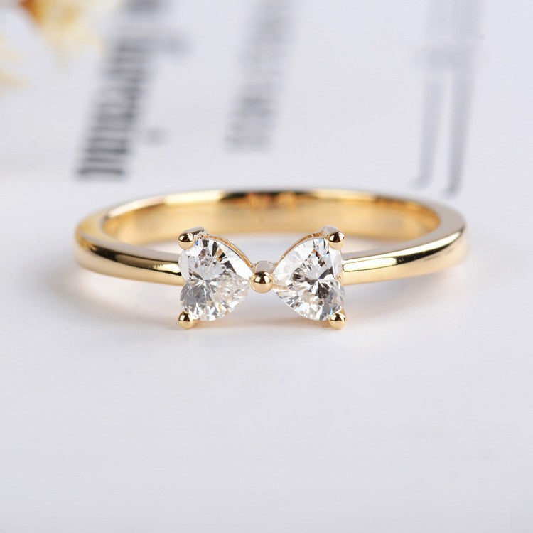 925 Sterling Silver 18K Gold Plated Double Heart Gold CZ Ring Set of 5