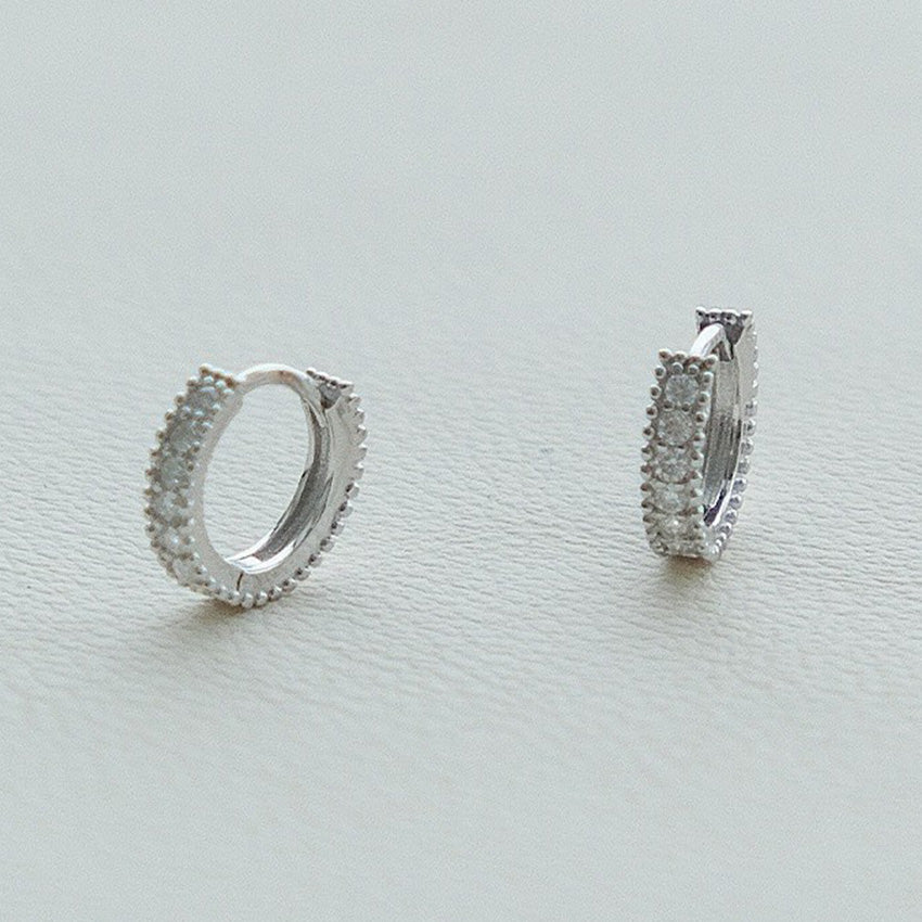 925 Sterling Silver Platinum Plated Pave Cubic Zirconia Huggie Earrings (5 Pairs)