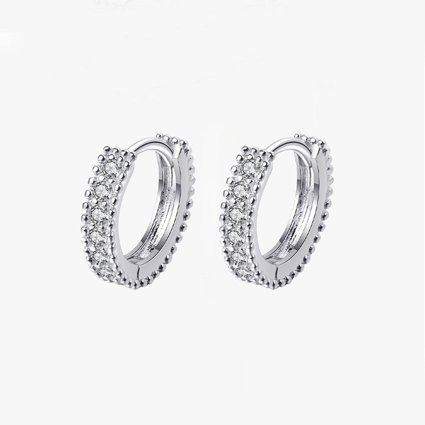 925 Sterling Silver Platinum Plated Pave Cubic Zirconia Huggie Earrings (5 Pairs)