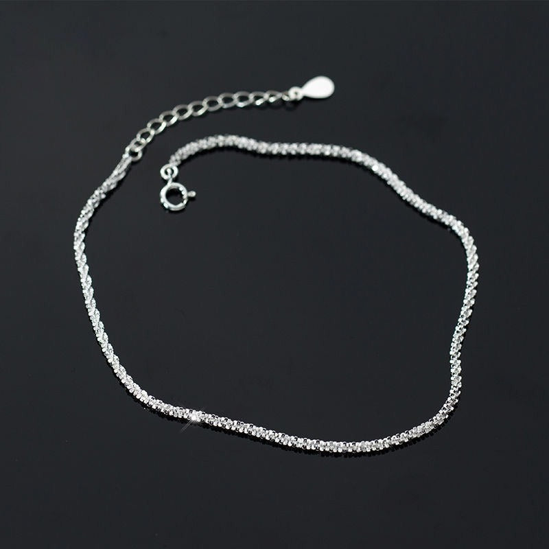 Sparkling 925 silver anklet for women displayed on ankle as wedding gift jewelry