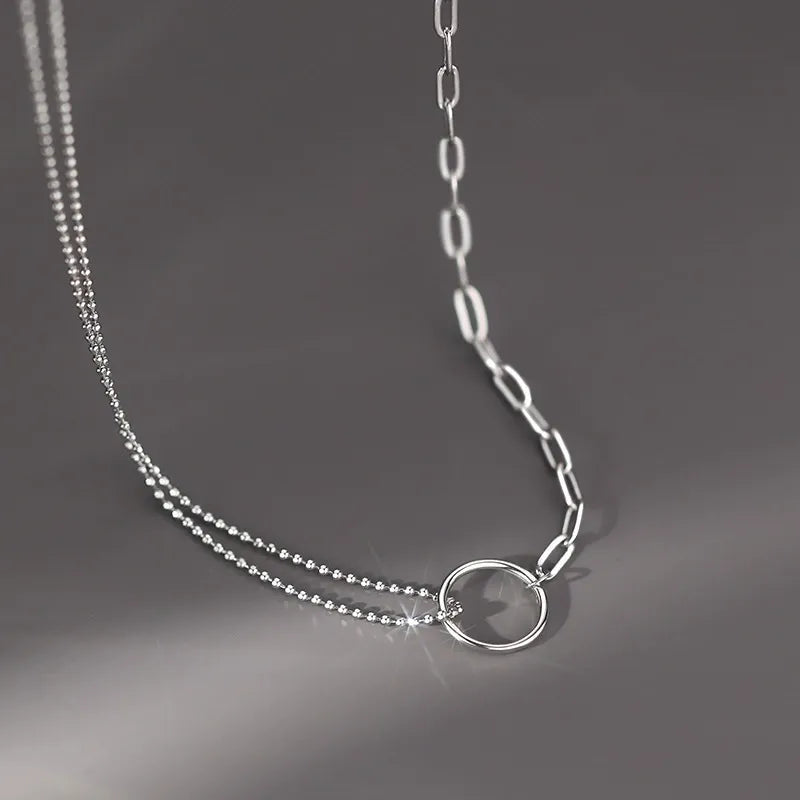 925 sterling silver double circle pendant necklace with asymmetrical layered design for women – elegant minimalist jewelry