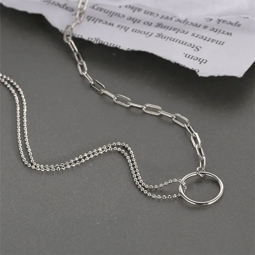 Stylish 925 silver collarbone necklace for women with two-layer circle pendant – minimalist and trendy design