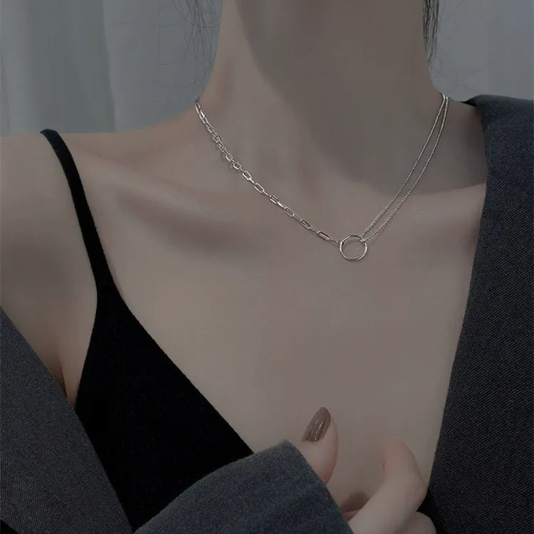 Handcrafted asymmetrical circle pendant necklace in sterling silver – dainty jewelry set ideal for bridesmaids or wholesale