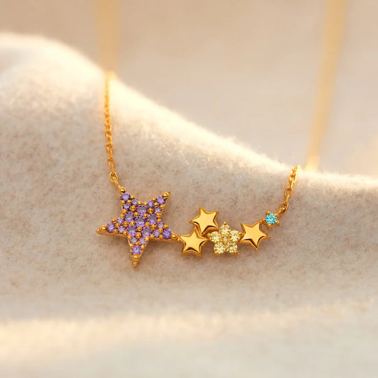 925 sterling silver colorful star pendant necklace with multicolor stars