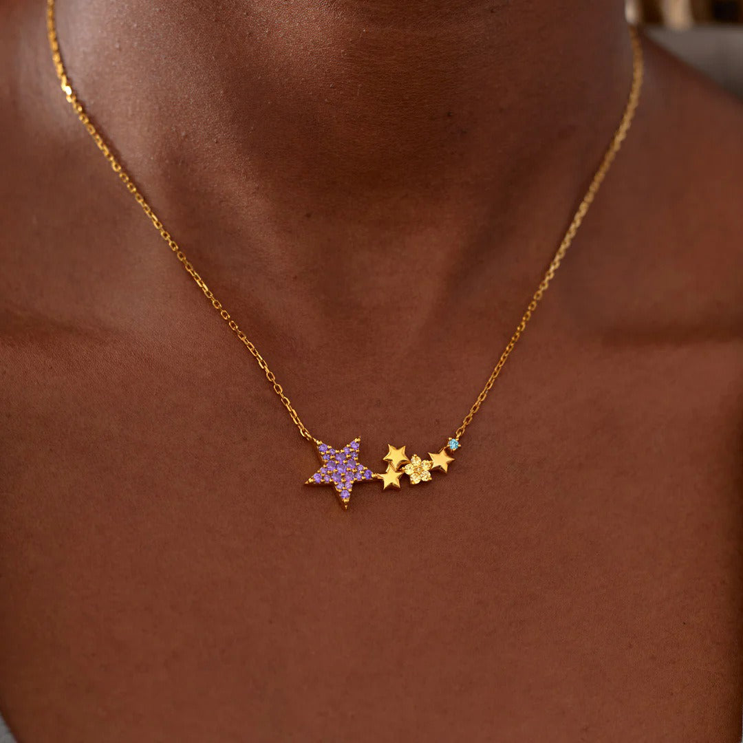 925 sterling silver colorful star pendant necklace with multicolor stars