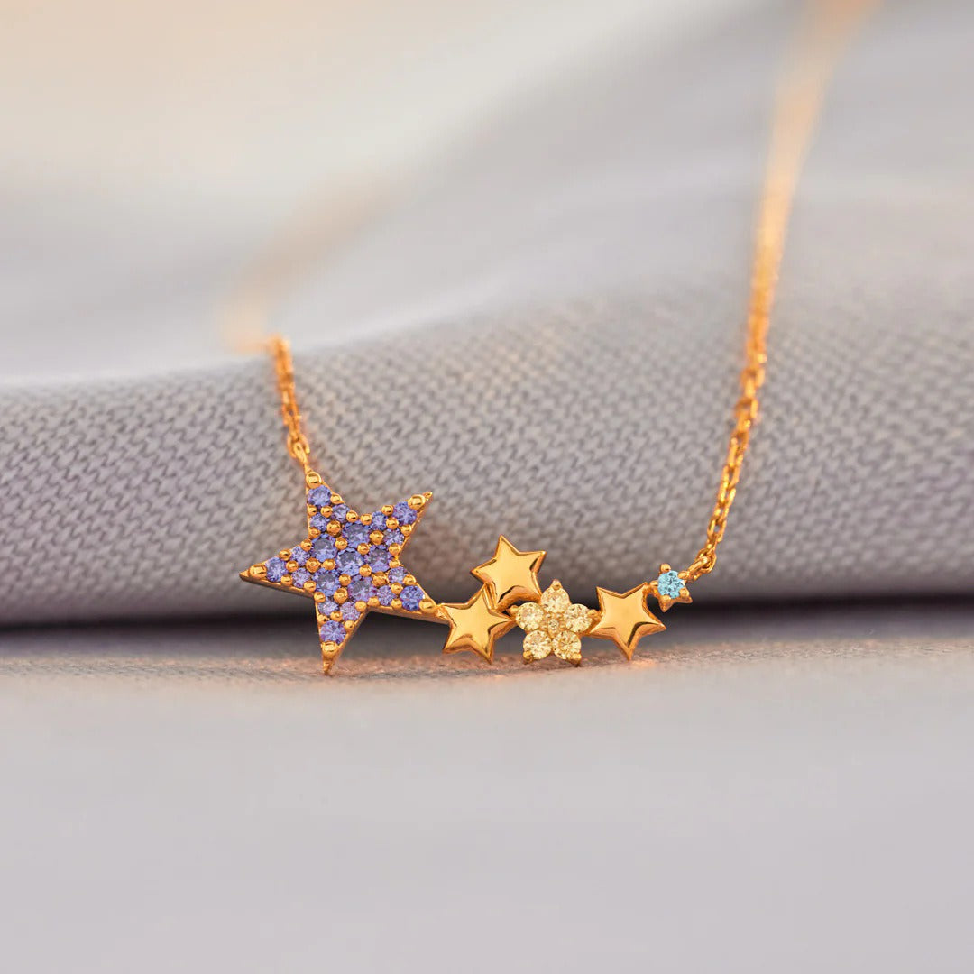 Colorful five-point star pendant necklace sterling silver jewelry