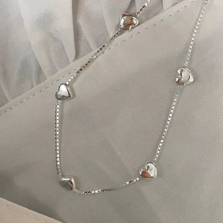 Set of 5 sterling silver heart bracelets stacked for women