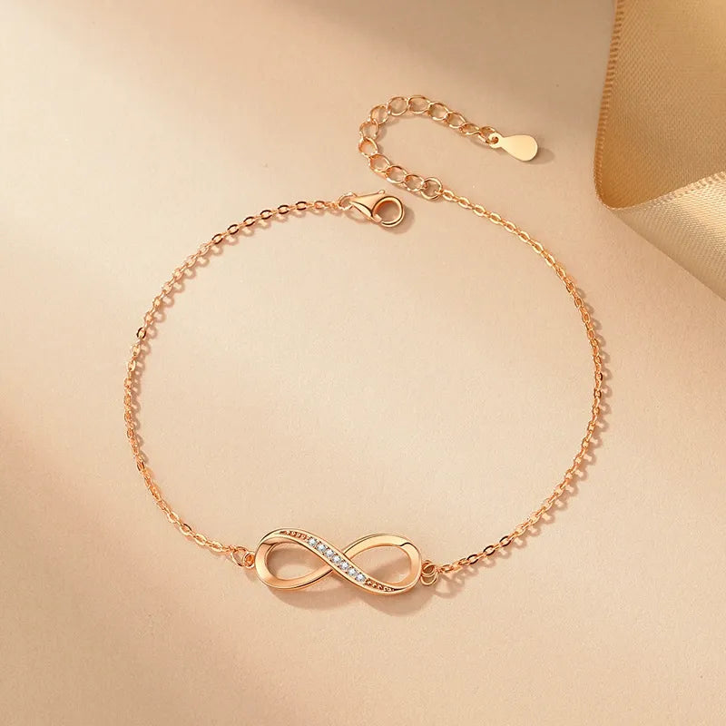 Infinity charm bracelet for her in sterling silver with CZ stones, cozy gift for mom