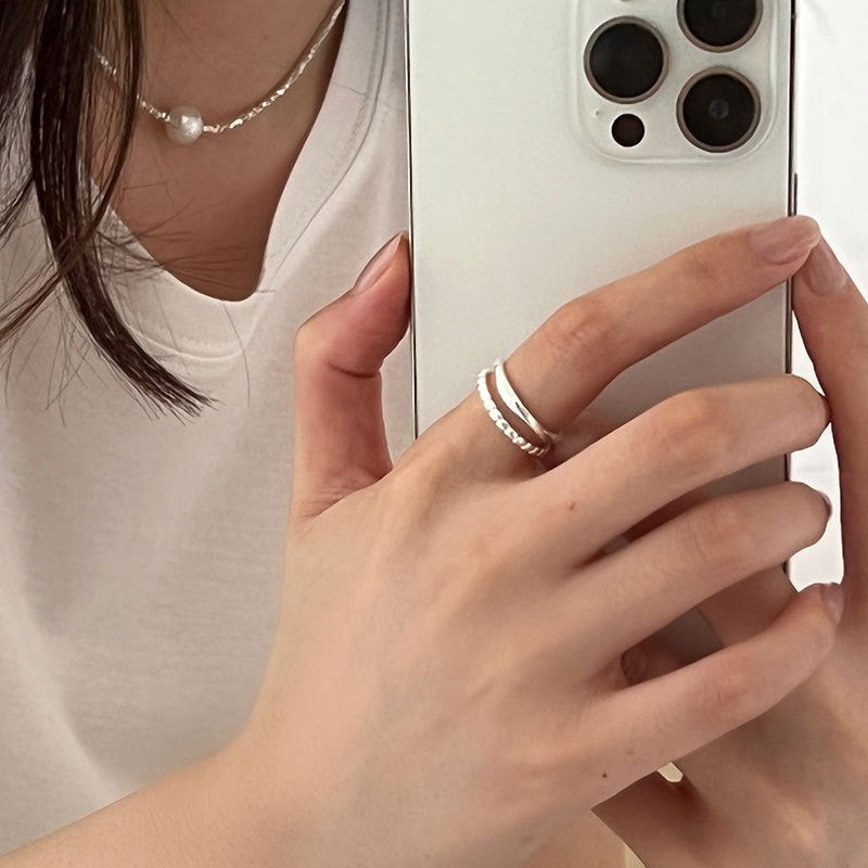double band silver ring styled on hand for everyday and wedding wear