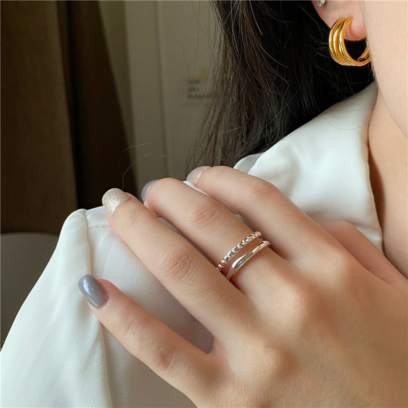 close-up of twisted chain sterling silver ring detail for texture and quality