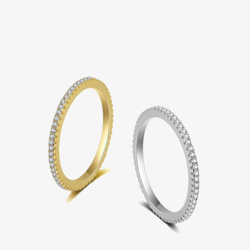 925 Sterling Silver CZ Eternity Band Ring Stackable Gold or Silver Set of 5