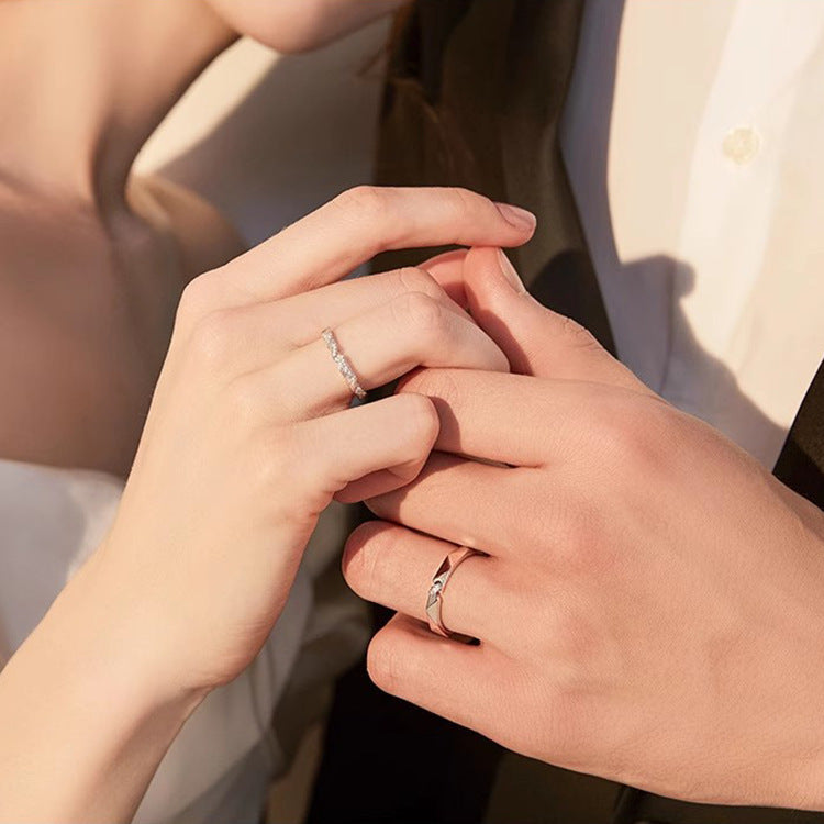 925 sterling silver origami couple rings set with geometric folded design for anniversary