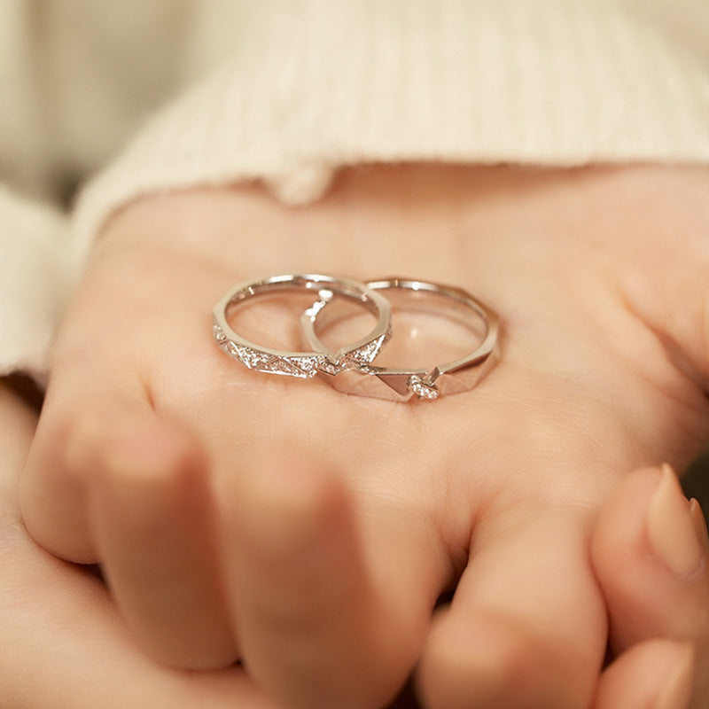 his and hers 925 sterling silver wedding bands with minimalist geometric shapes