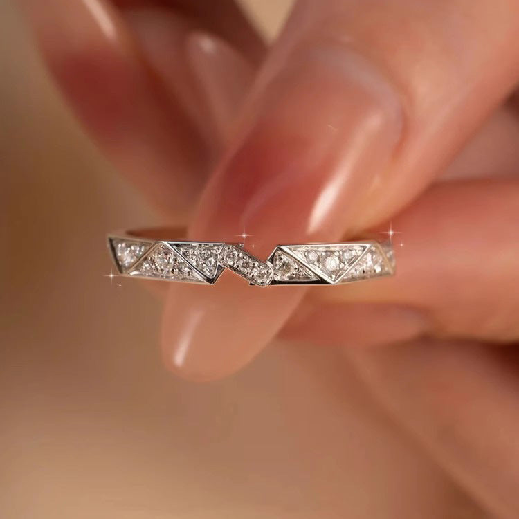 modern silver promise rings for lovers with paper-folded texture design