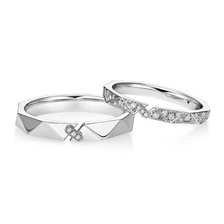 anniversary or wedding gift couple rings in origami style 925 sterling silver