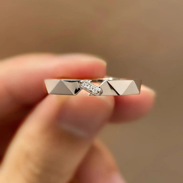 geometric matching rings set with pavé CZ and polished finish in sterling silver