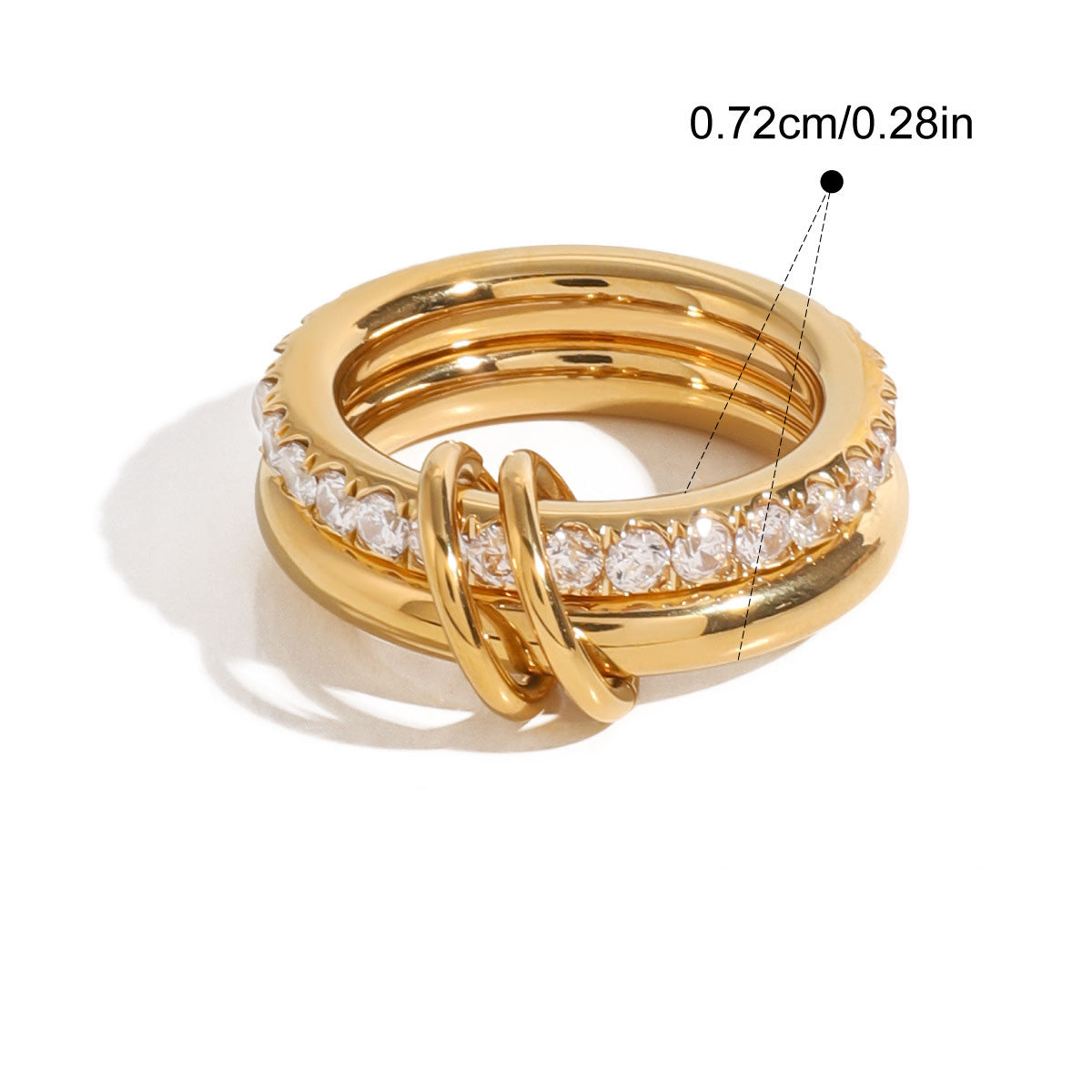 White zircon gold ring worn on hand, stainless steel jewelry with non tarnish and hypoallergenic properties