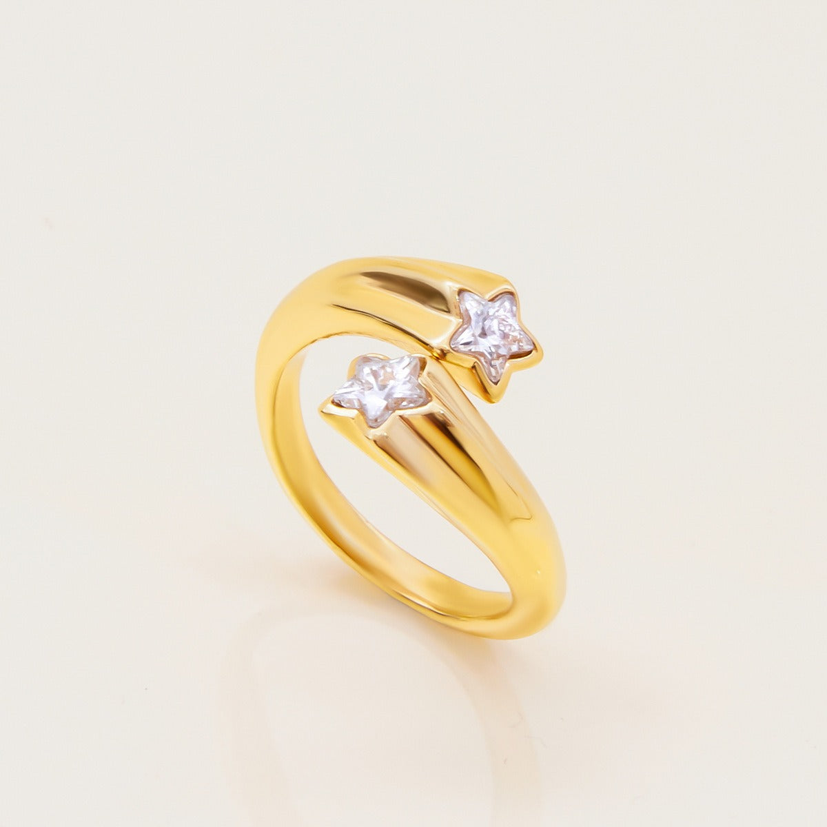 Alt text: Non tarnish adjustable gold star ring with clear zircon gemstone perfect gift for women