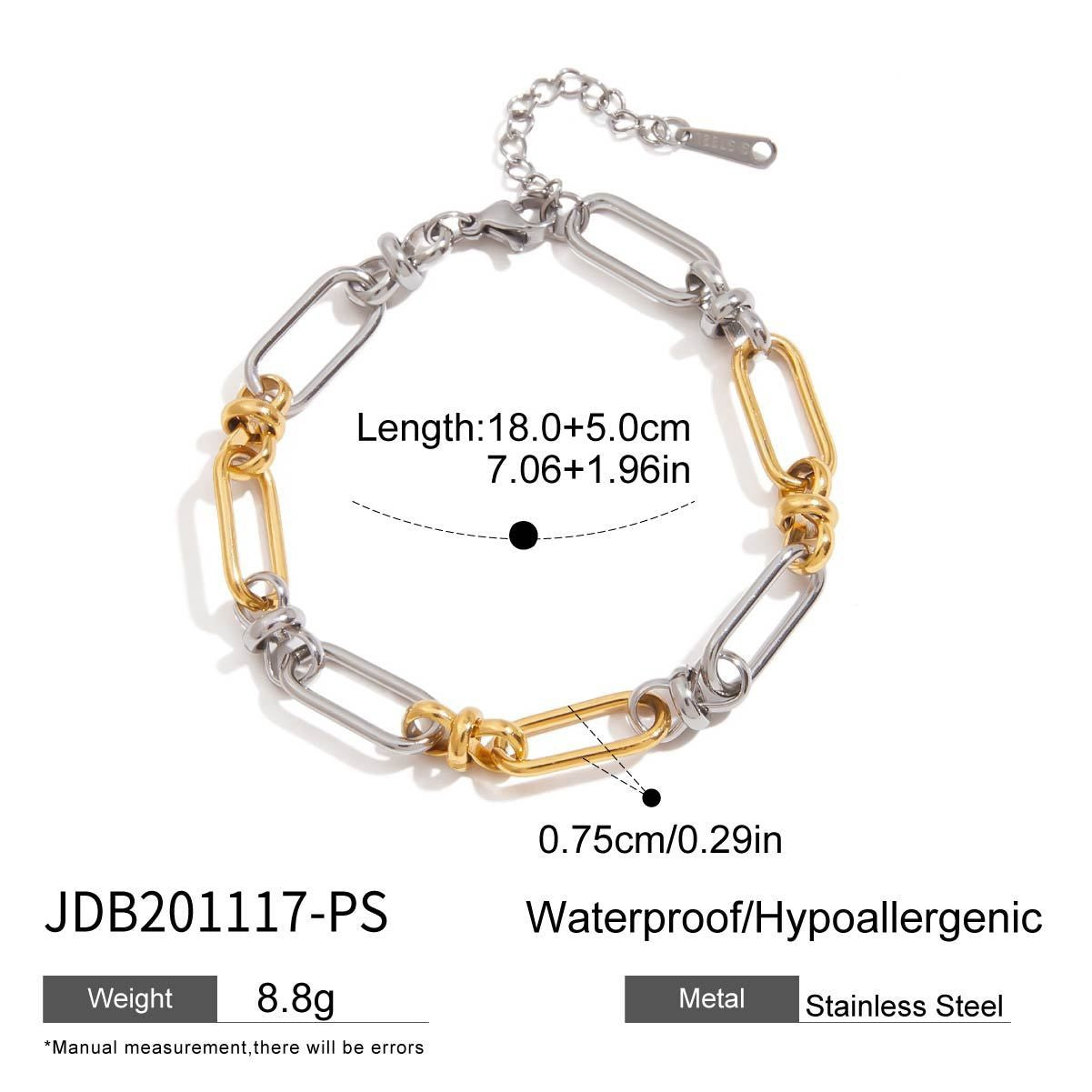 Fashion-forward two tone gold and silver bracelet set worn on the wrist, highlighting a sleek and modern design perfect for women's stacking bracelets collections.