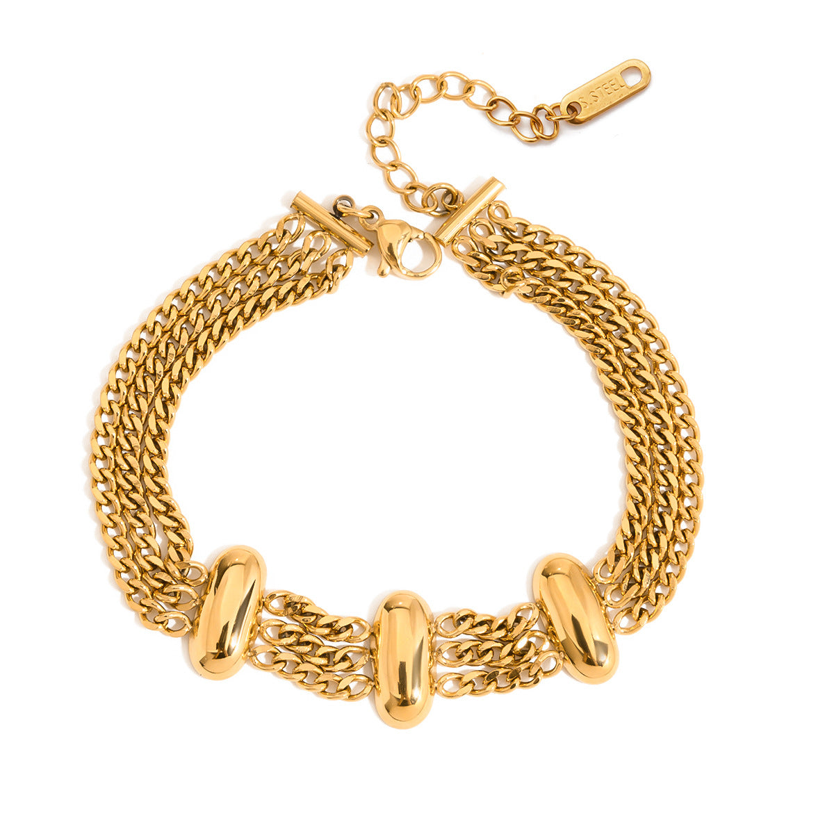 Set of 5 Layered Chain Gold Bracelets made of stainless steel, elegant fashion jewelry sets for women with a modern look.