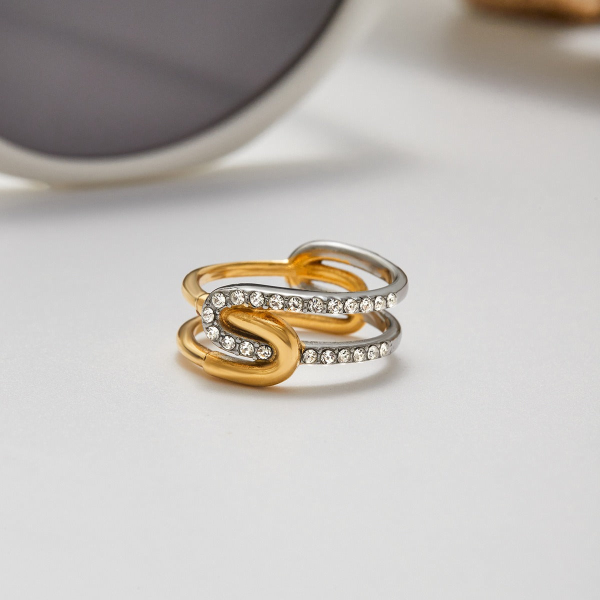 Gold and silver rhinestone ring made from non tarnish stainless steel for daily wear