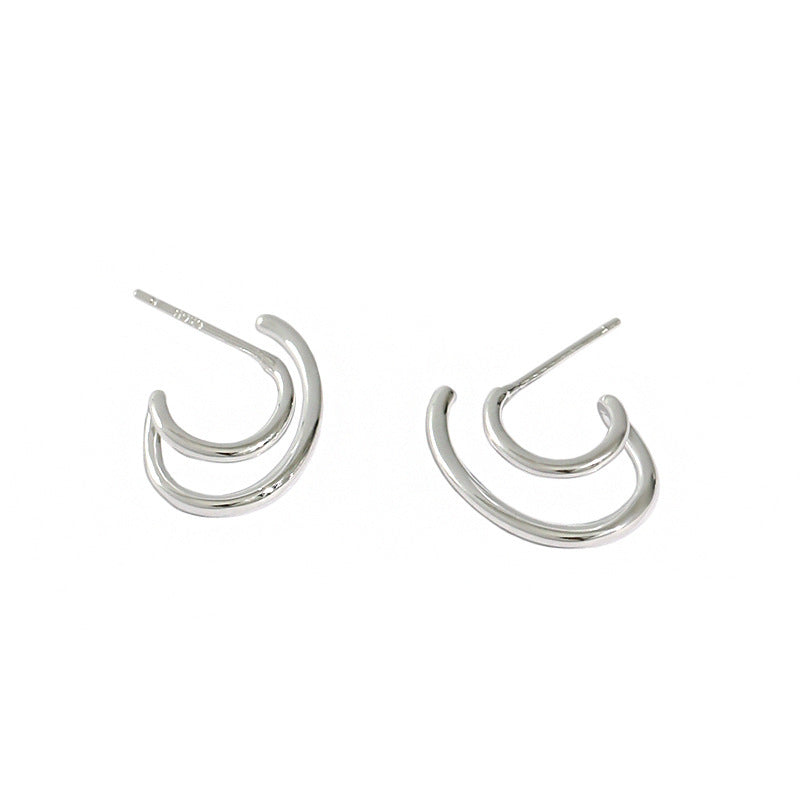 Wholesale 925 sterling silver irregular double C hoop earrings in gold finish, minimalist jewelry style for women, perfect for daily wear, ideal for bulk jewelry wholesale.