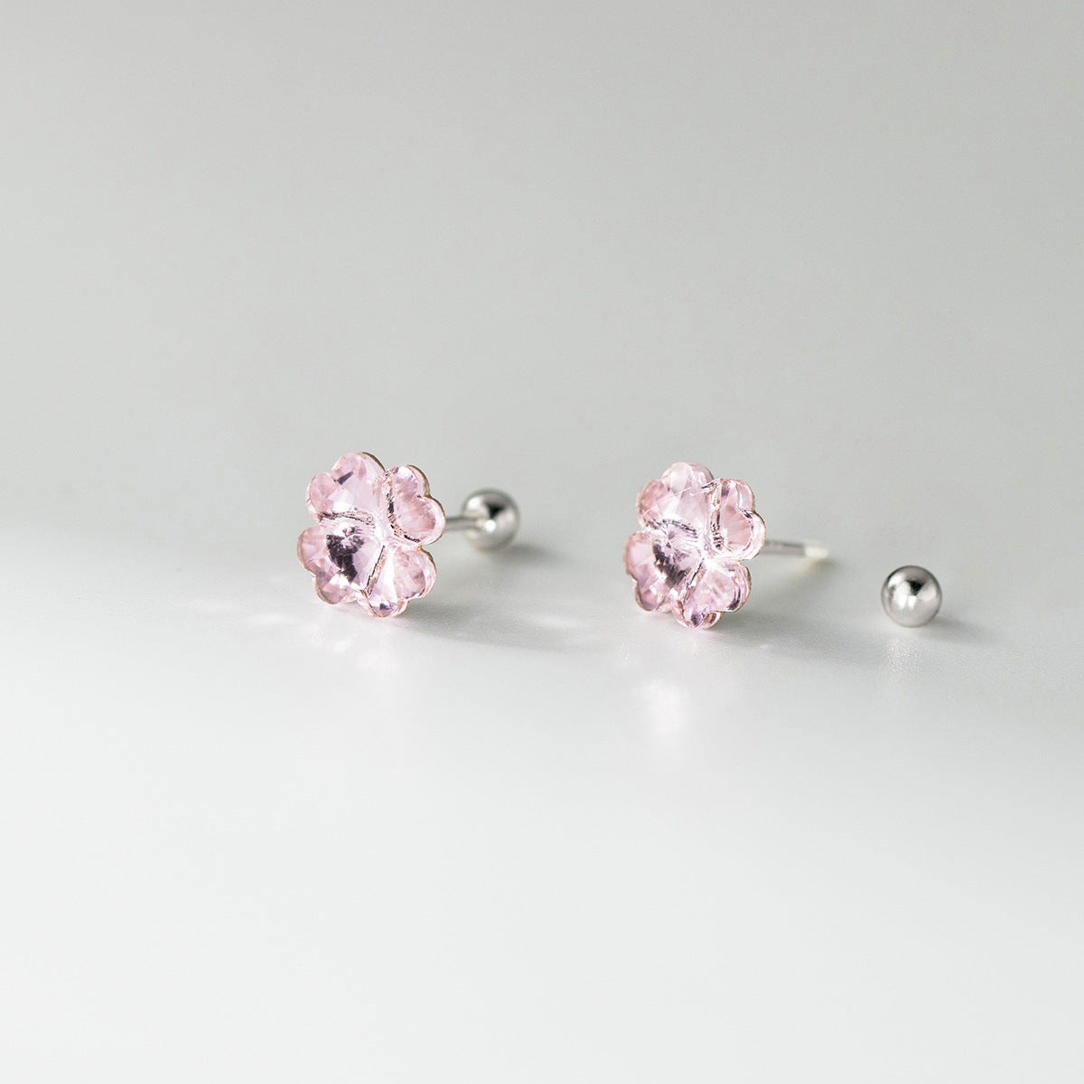 wholesale 925 sterling silver earrings pink crystal four leaf clover cartilage studs for women gift jewelry