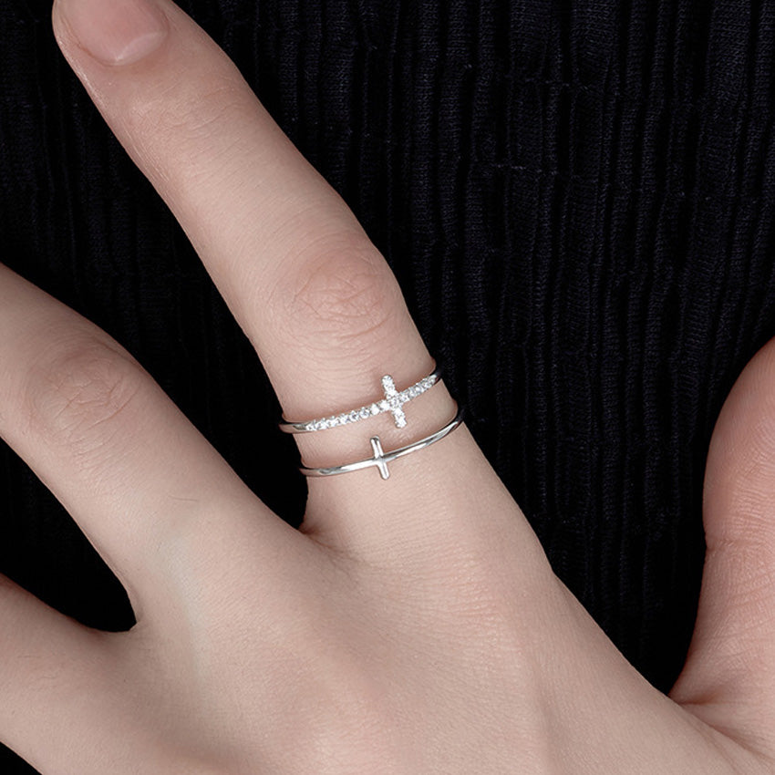 zircon cross ring 14k gold plated