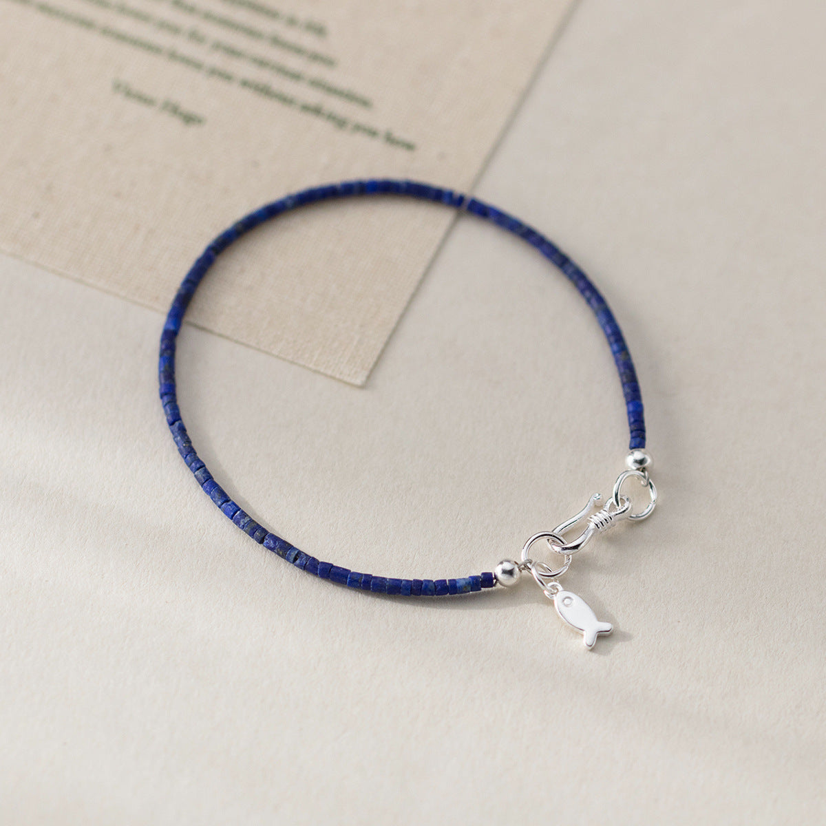 Single strand wholesale 925 sterling silver lapis lazuli fish bracelet for minimalist jewellery wholesale collections