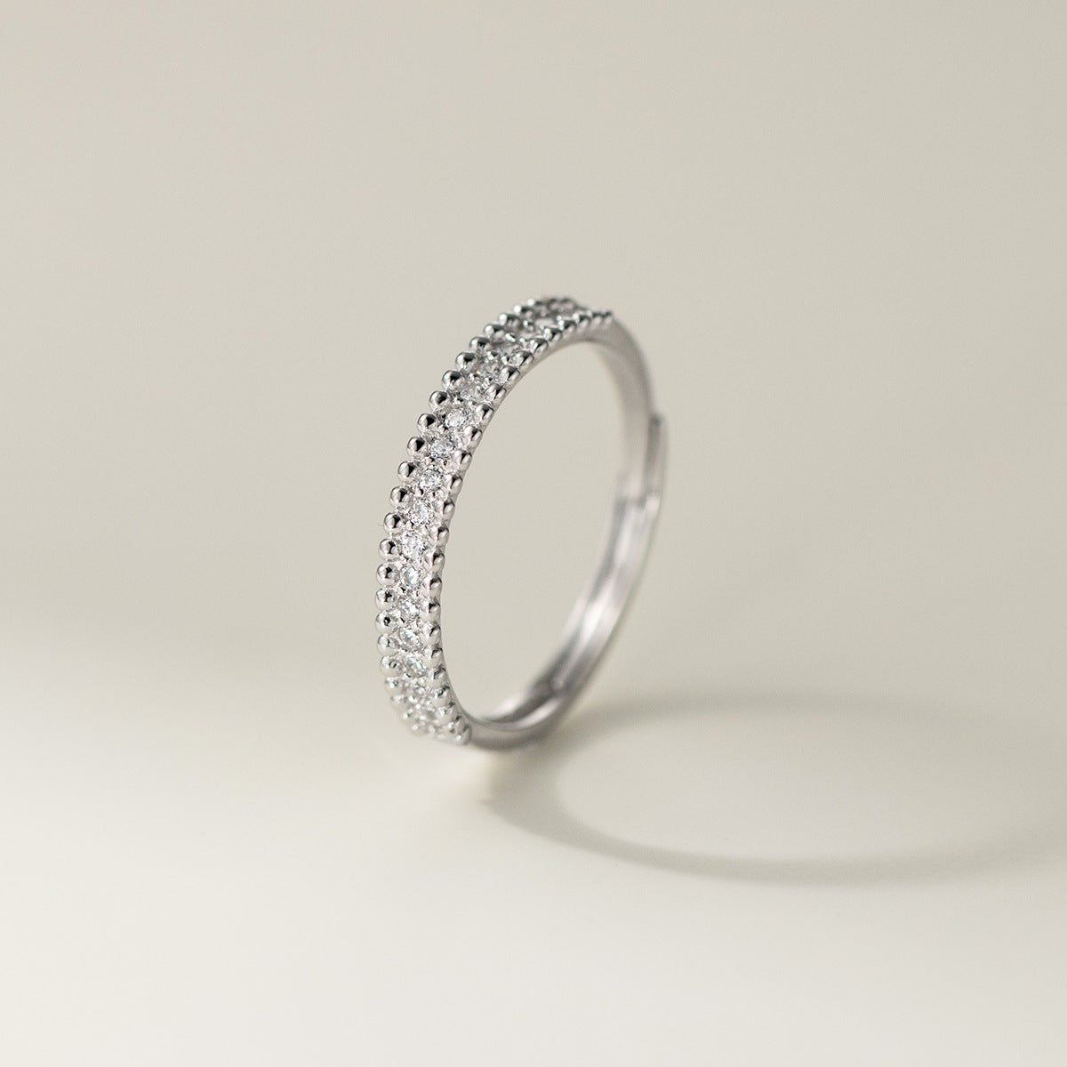 Wholesale 925 silver CZ beaded edge ring with delicate double row design, ideal for everyday wear and gift markets