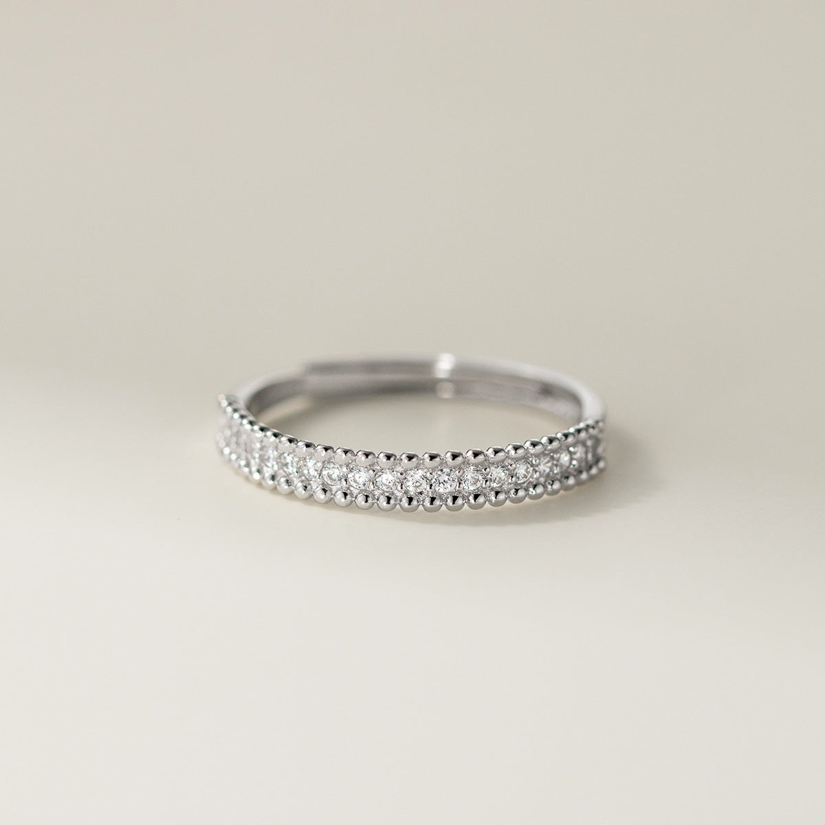925 sterling silver double beaded CZ band ring wholesale, minimalist style for jewelry retailers and bulk orders