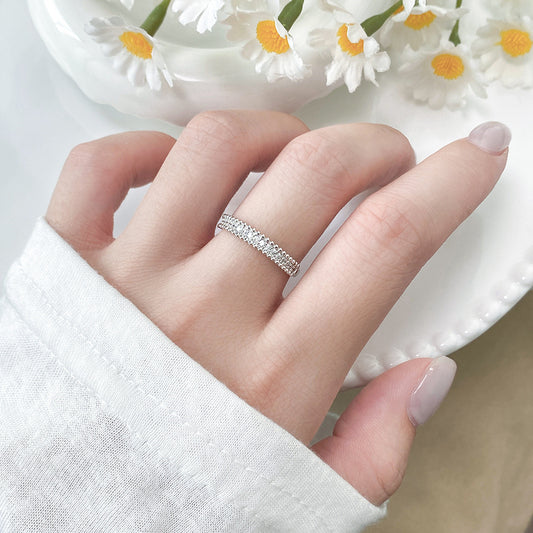 Wholesale 925 sterling silver CZ band ring worn on hand, perfect for everyday jewelry and wholesale silver jewelry suppliers