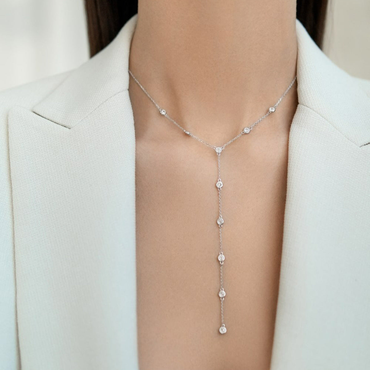 Wholesale fashion jewelry 925 sterling silver cubic zirconia Y necklace for elegant outfits