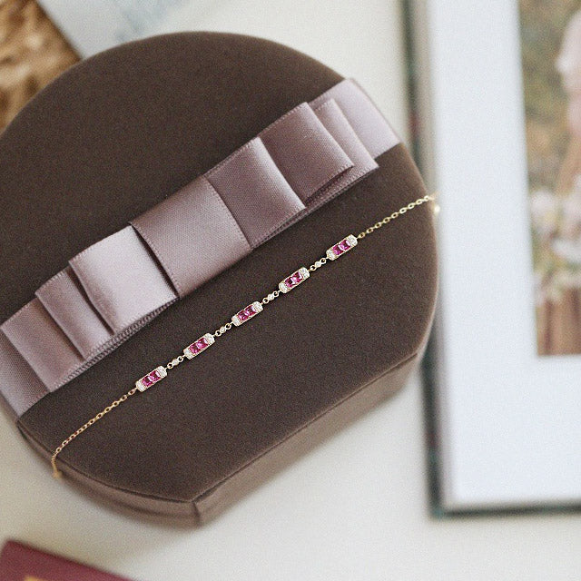 925 silver gold plated ruby bracelet