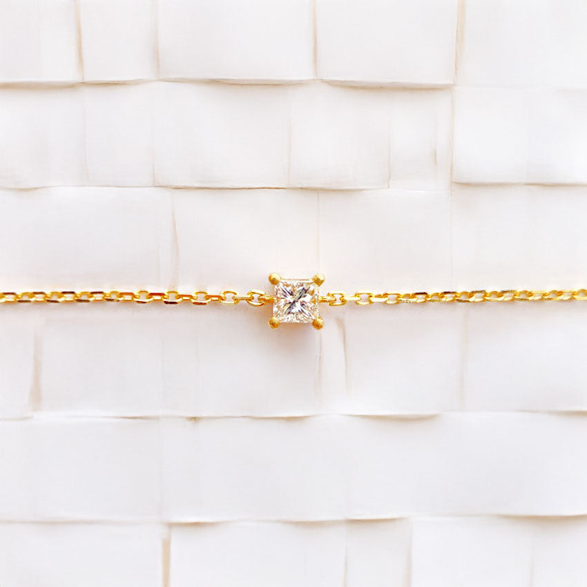 925 sterling silver single square cubic zirconia stone link bracelet