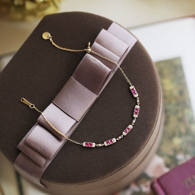 925 charm link chain ruby bracelet