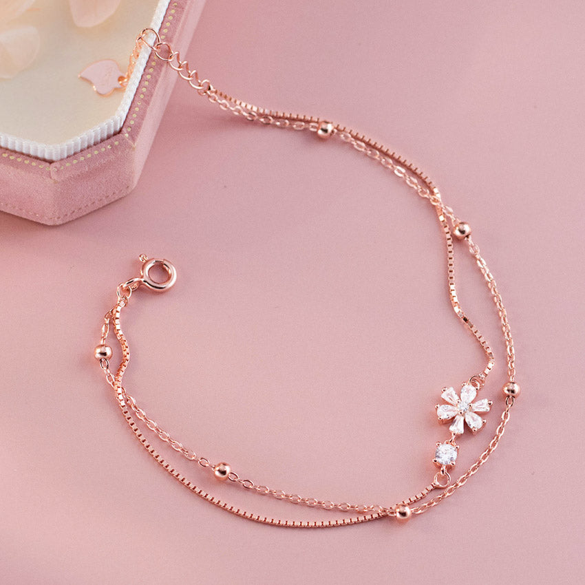 rose gold flower zircon double-layer bracelet