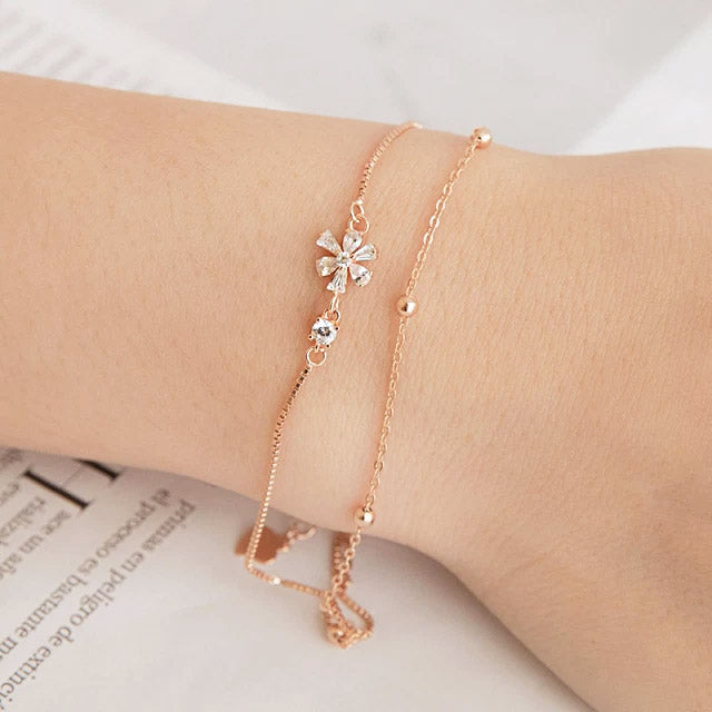 925 sterling silver flower dainty bracelet for girls