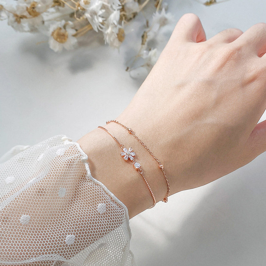 925 sterling silver flower zircon double layer bracelet