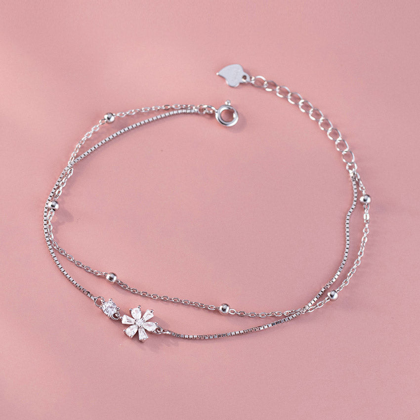 925 sterling silver flower charm bracelet