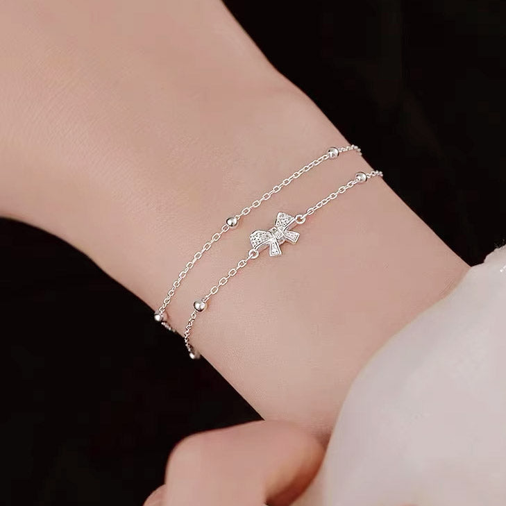double layer 925 silver bracelet with bow