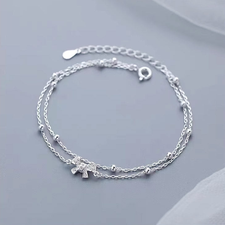 double layer bowknot 925 sterling silver bracelet