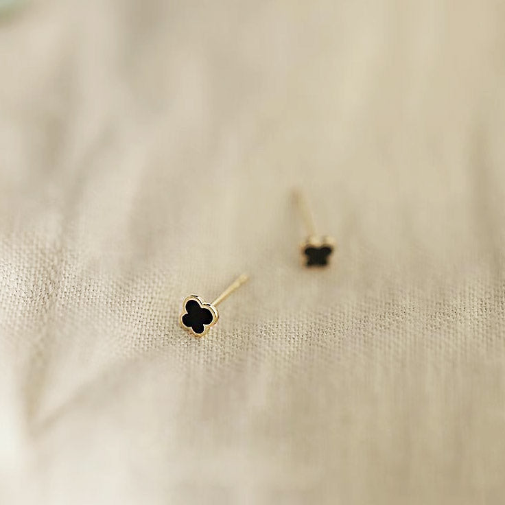 14k gold black enamel small butterfly stud earrings