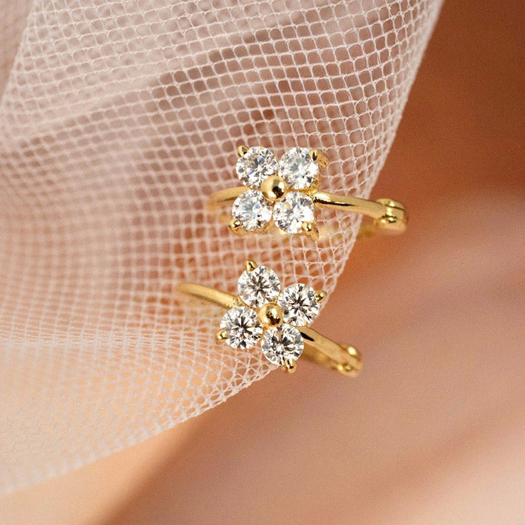 925 sterling silver gold zircon four leaf clover hoop earrings